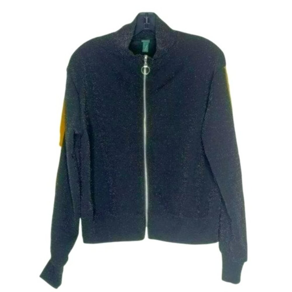 Wild Fable Black Zip Long Sleeves Shimmer Casual Lightweight Sweater Size M